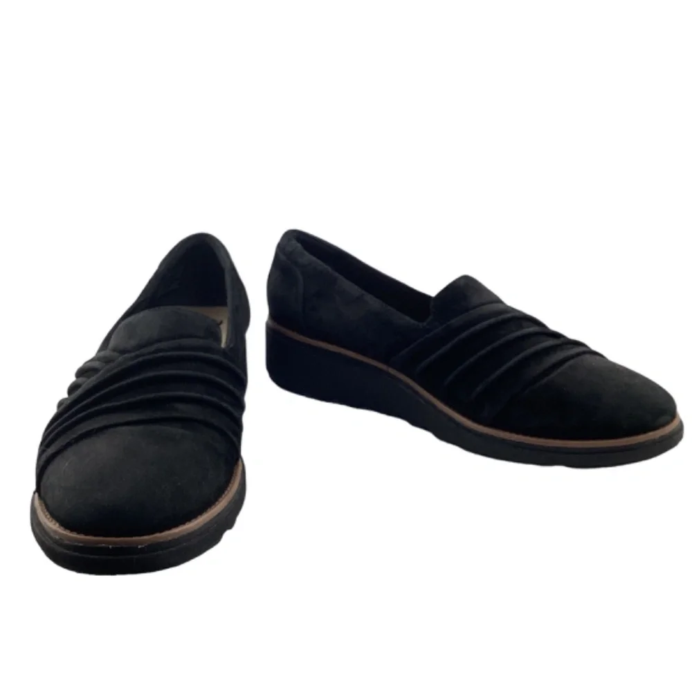 Collection by Clarks Sharon Villa Black Suede Wedge Loafer‎ Size 8.5